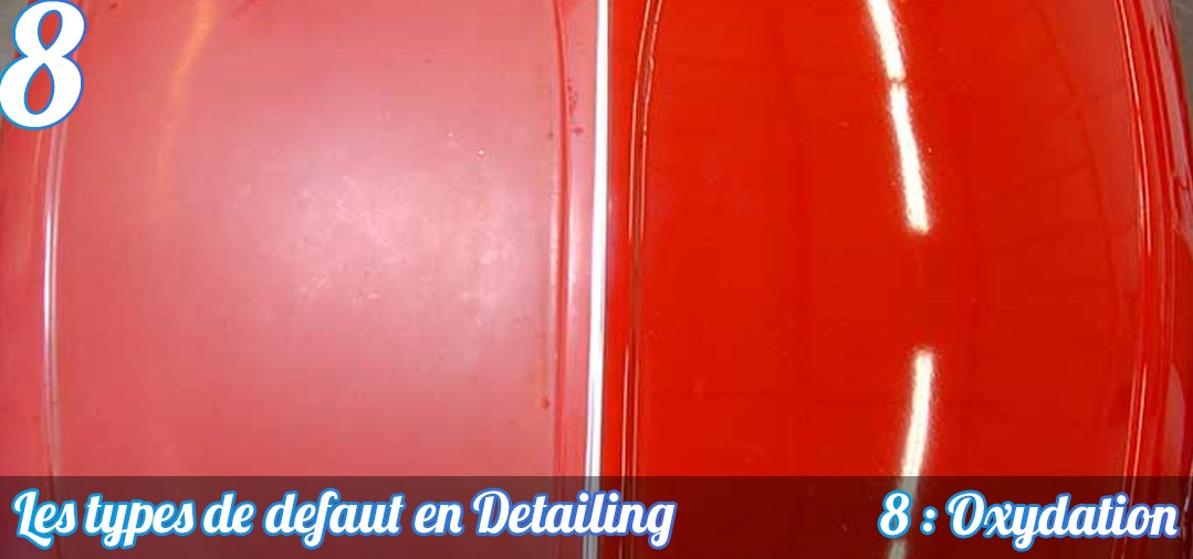 Voici le résultat de l'oxydation d'un capot de VW Coccinelle MK1. La peinture rouge est totalement ternie et sans éclat. Son aspect est rèche. A droite, la surface a été polie et on retrouve un éclat correct pour une peinture cet age !